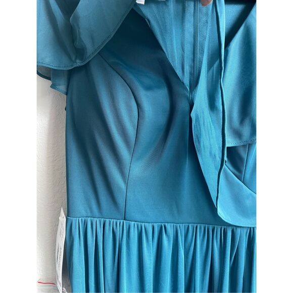 Bridesmaid Ruffle Maxi Dress Azazie Women A12 Teal Blue Formal Romantic Wedding - Picture 8 of 12